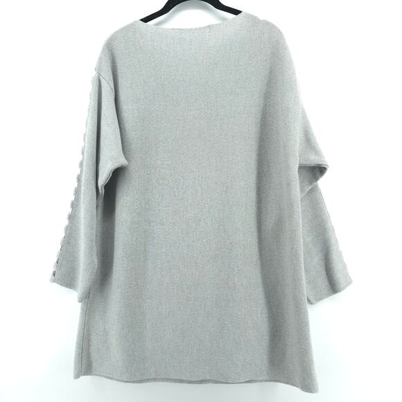 Emanuel's Story Quiet Luxury Light Grey Boat Neck Boxy Sweater Crochet Detail L - Picture 8 of 9